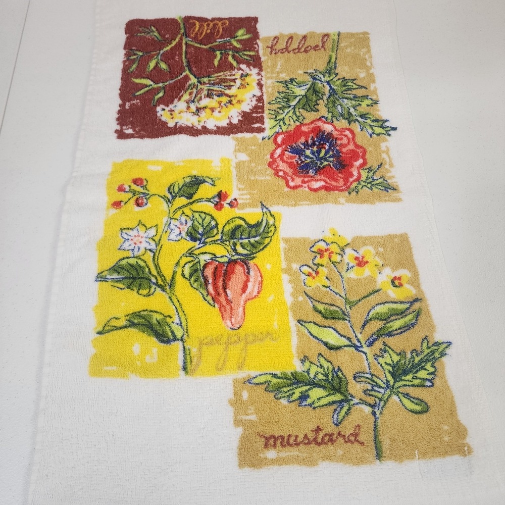 Lady Pepperell Vintage 70s Dish Towel  Poppy Dill Pepper Mustard  Trending Retro